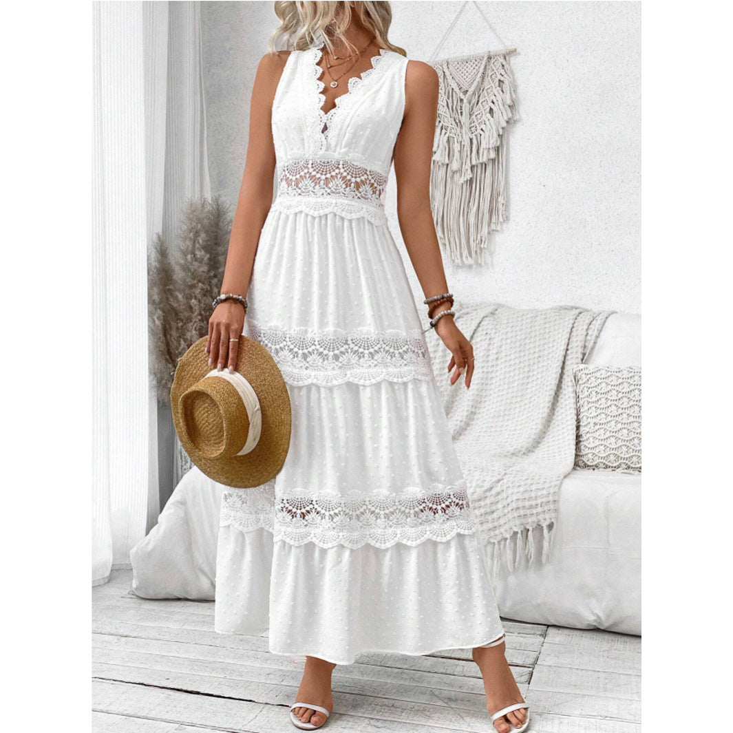 Robe Longue en Dentelle Blanche