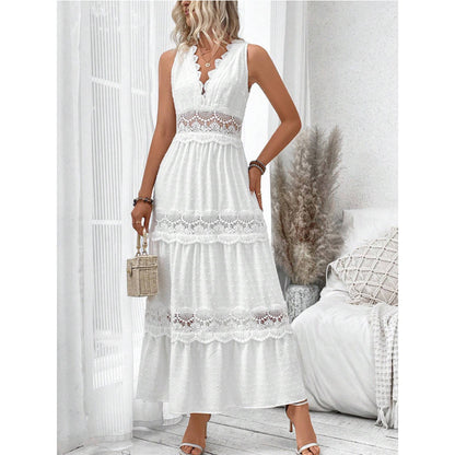 Robe Longue en Dentelle Blanche
