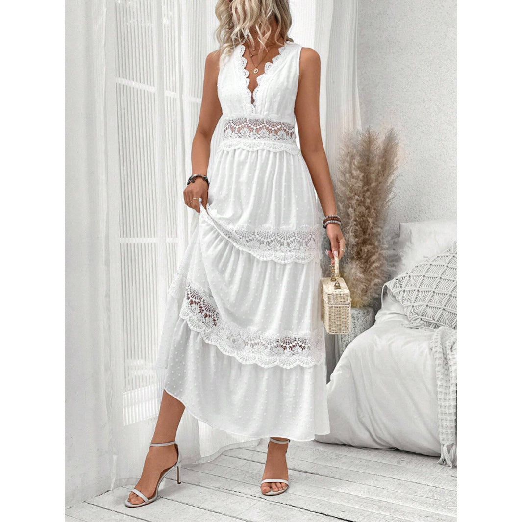 Robe Longue en Dentelle Blanche