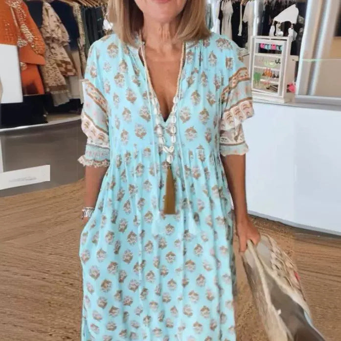 Robe Longue Boho à Pompons