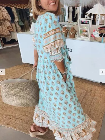 Robe Longue Boho à Pompons