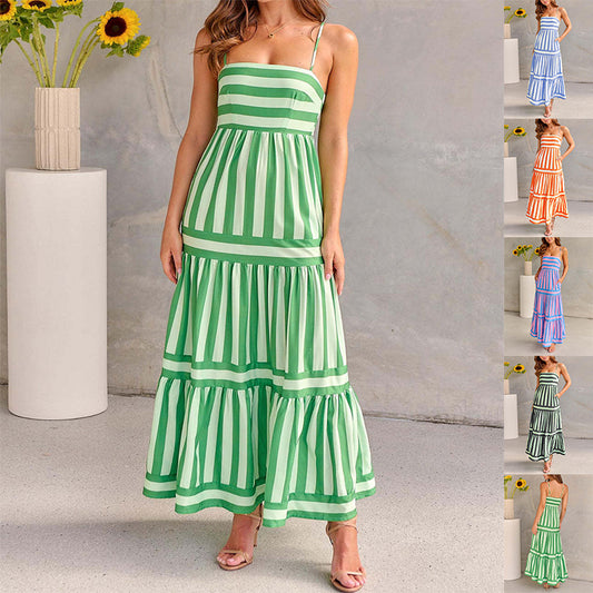 Robe Longue à Niveaux imprimée rayée