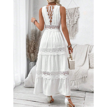Robe Longue en Dentelle Blanche