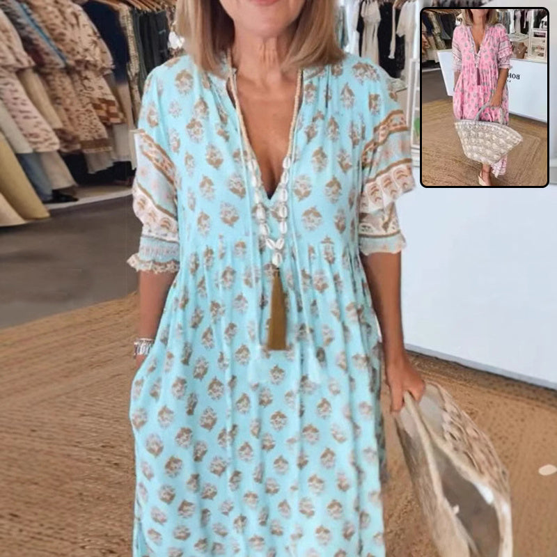 Robe Longue Boho à Pompons