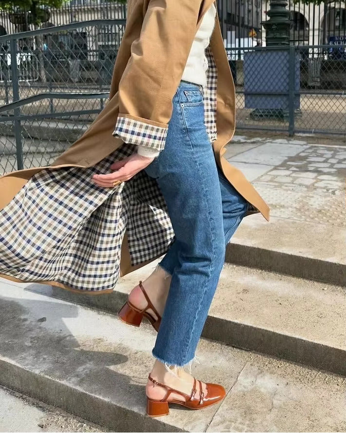 Manteau Long à Carreaux Doublé pour Femme – Coupe-vent, Décontracté et Élégant. InspireOra