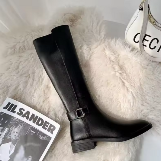 Bottes Femmes au Genou avec Boucle Métallique et Talon Carré. InspireOra