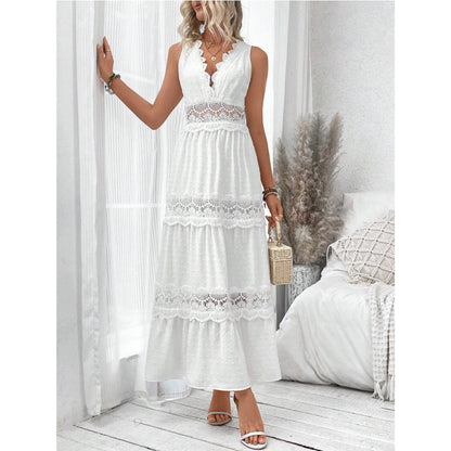 Robe Longue en Dentelle Blanche