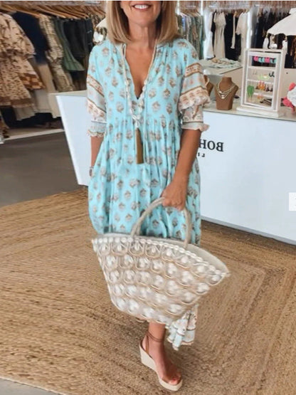 Robe Longue Boho à Pompons